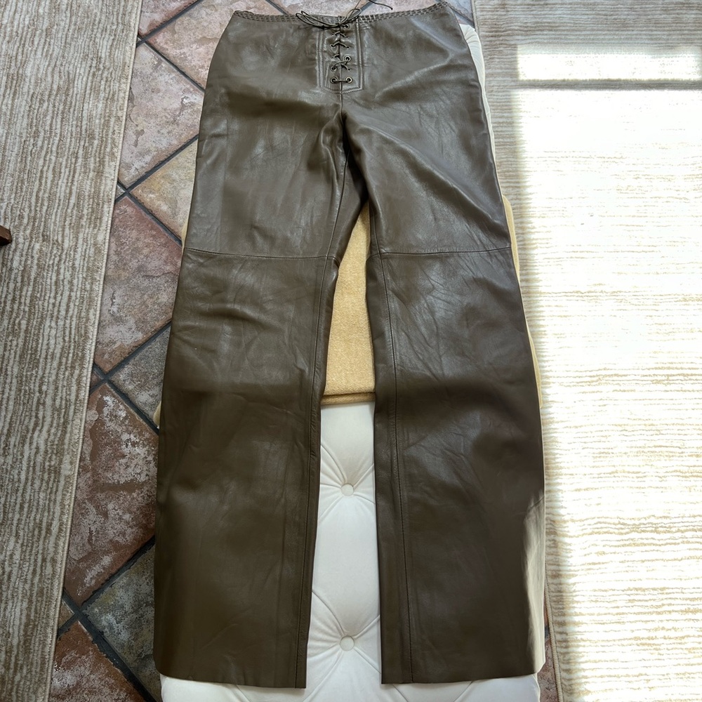 Buttery soft genuine moss green leather pants size 10